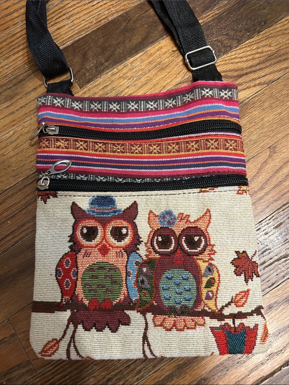 Colorful Owl Tapestry Crossbody Bag - Multicolor